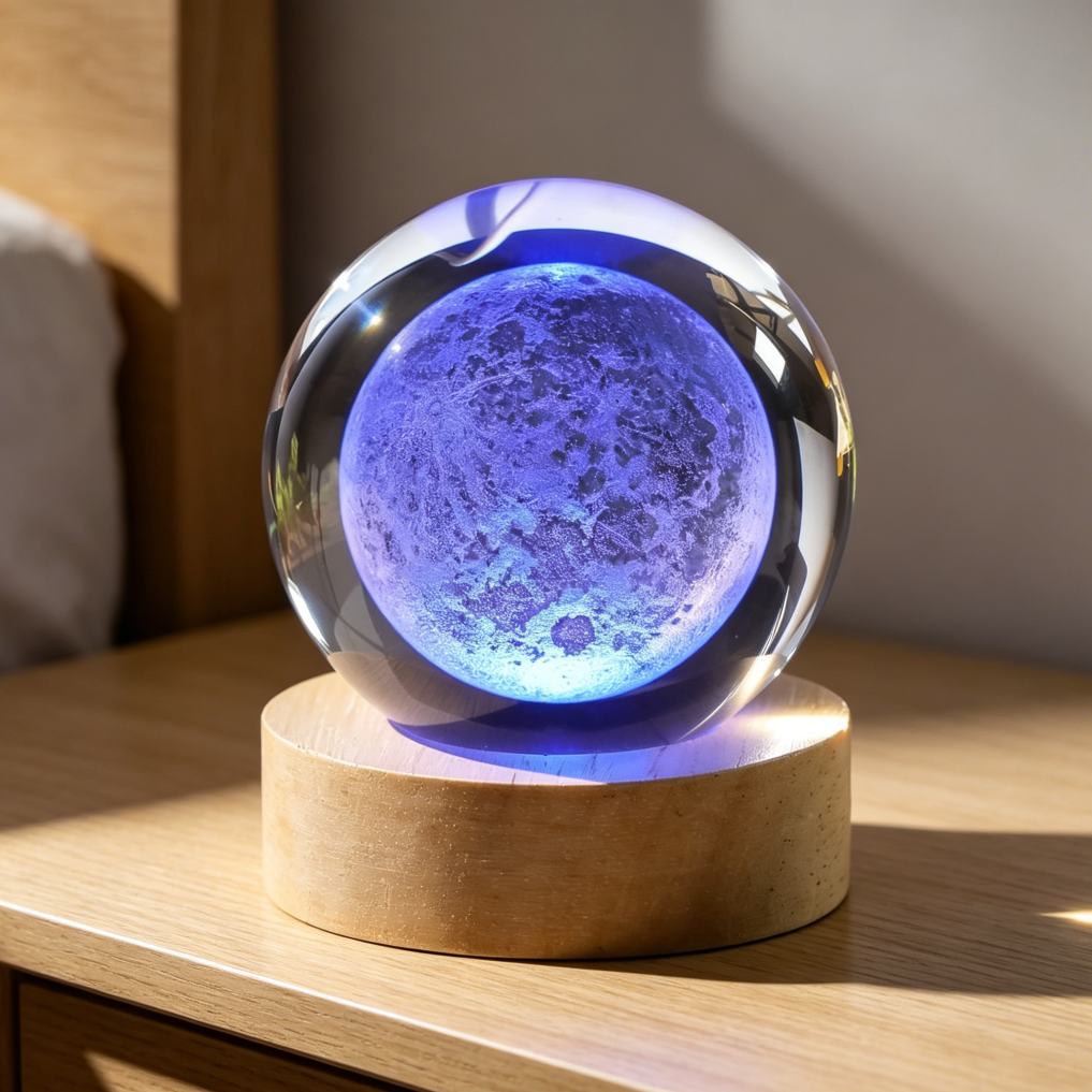 3D Moon Crystal Ball LED Touch Base Colorful - Image 2